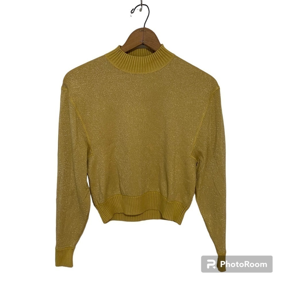 Free People Metallic Mock Neck Long Sleeve Knit Pullover Sweater Medium